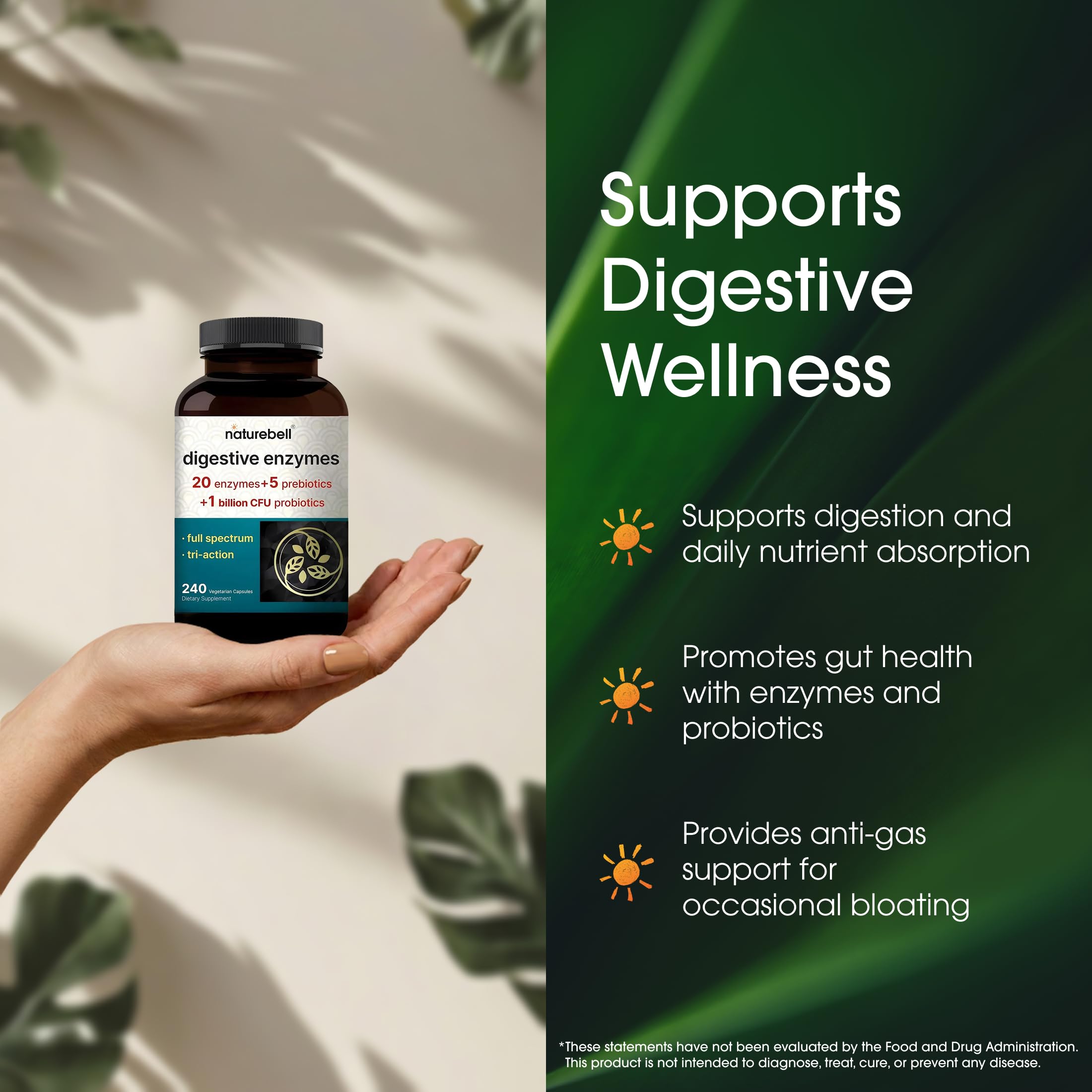 NatureBell Digestive Enzymes serving size panel shows daily intake