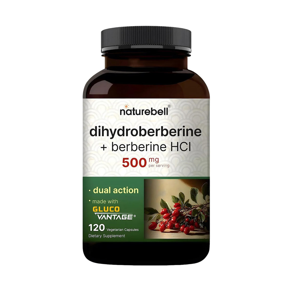 NatureBell Dihydroberberine bottle showcases the high-absorption formula for daily wellness.