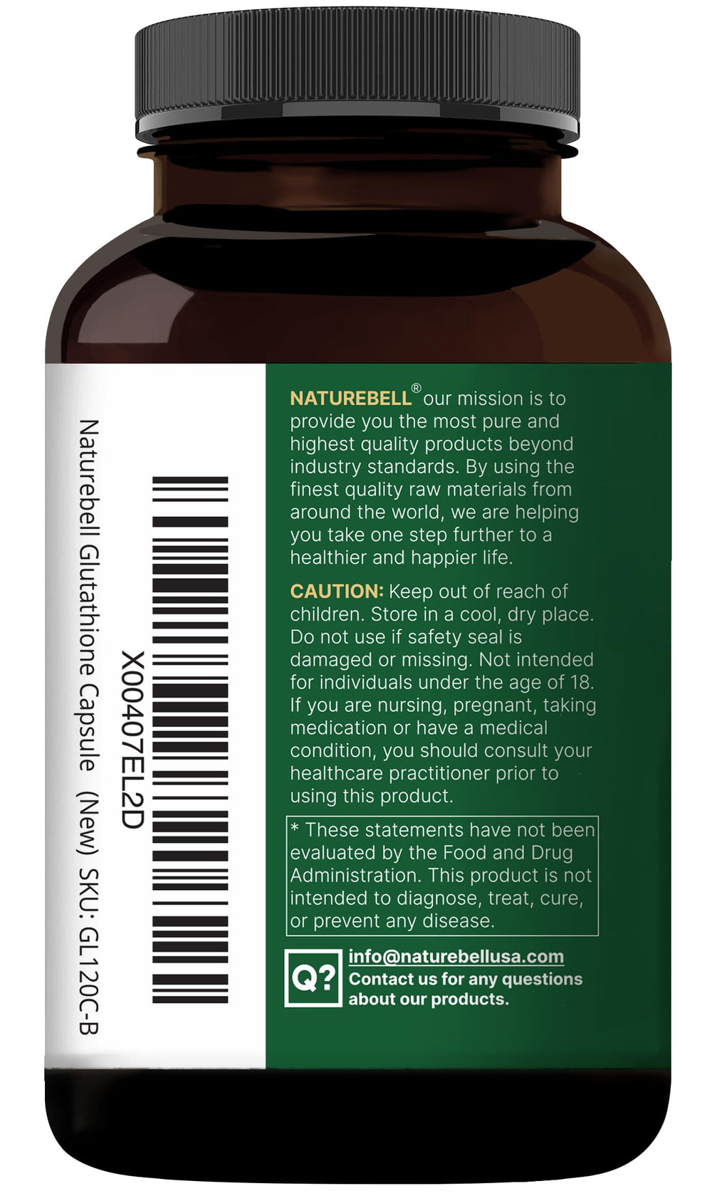 NatureBell glutathione bottle on a tidy desk for daily wellness.