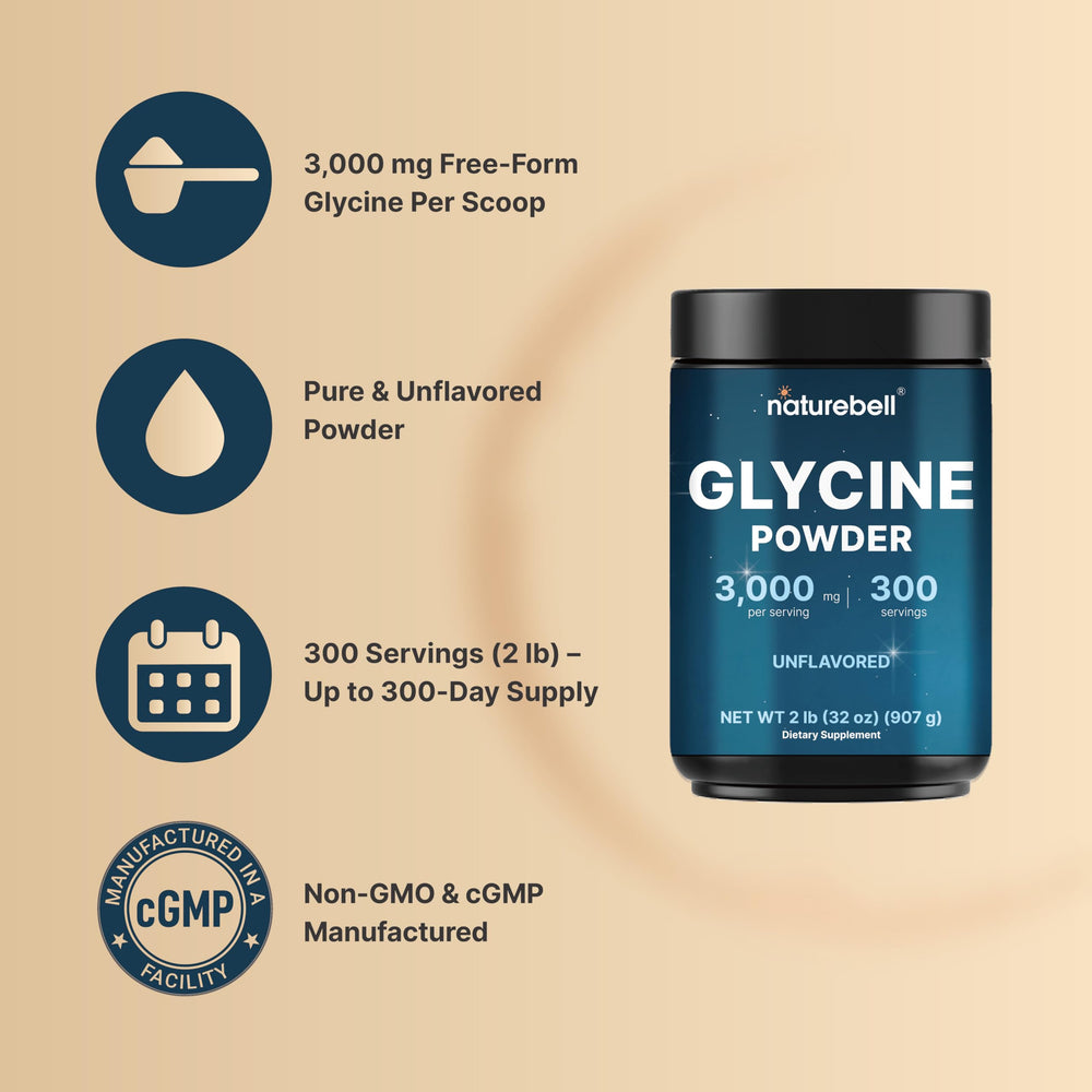 NatureBell glycine powder dissolves easily in water for a smooth mix.