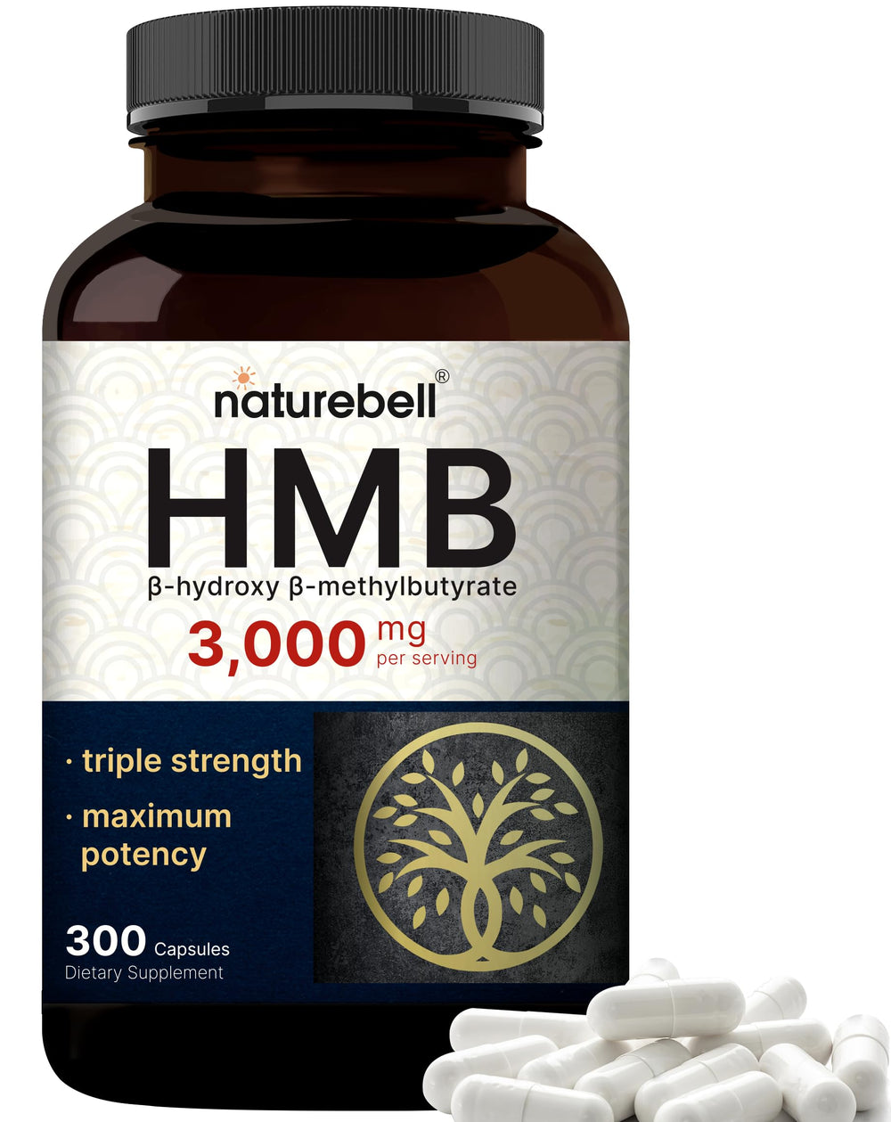 NatureBell HMB 3,000mg bottle front highlights lean muscle support.