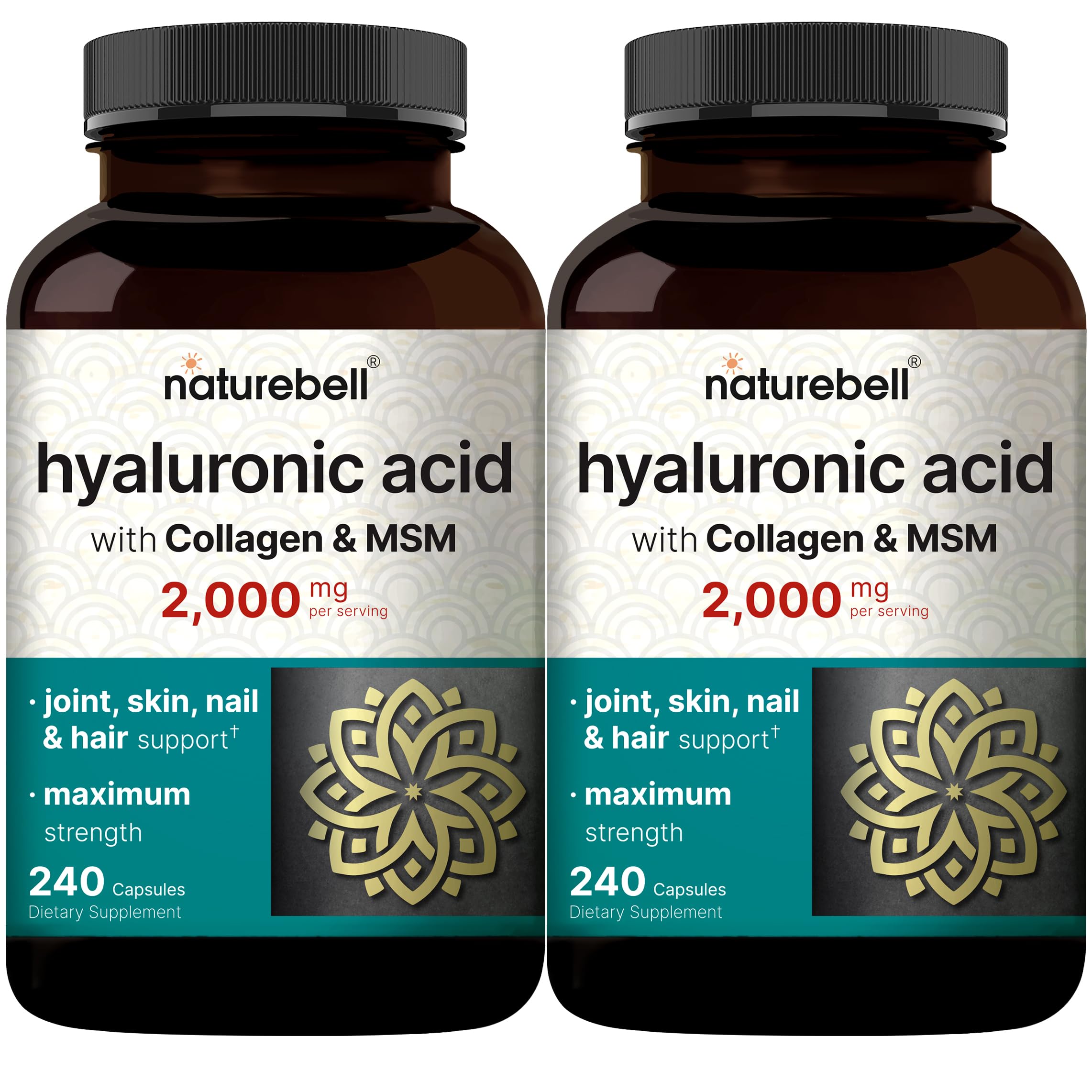 NatureBell Hyaluronic Acid 2 Pack bottle front view highlighting the product for skin hydration