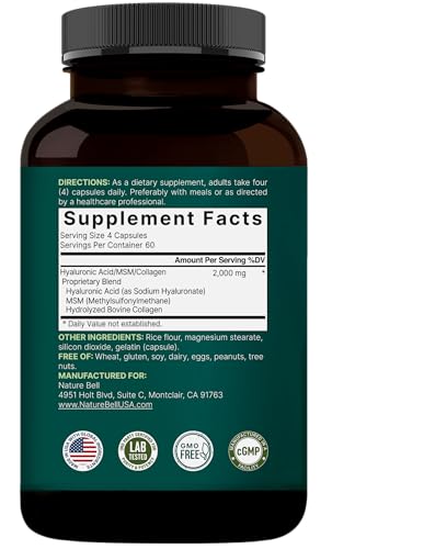 NatureBell Hyaluronic Acid 2 Pack bottle label close up noting non-GMO and allergen free