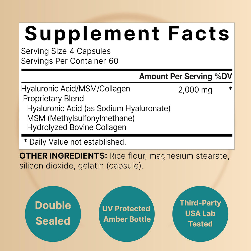 NatureBell Hyaluronic Acid 2 Pack on table beside glass of water for daily routine