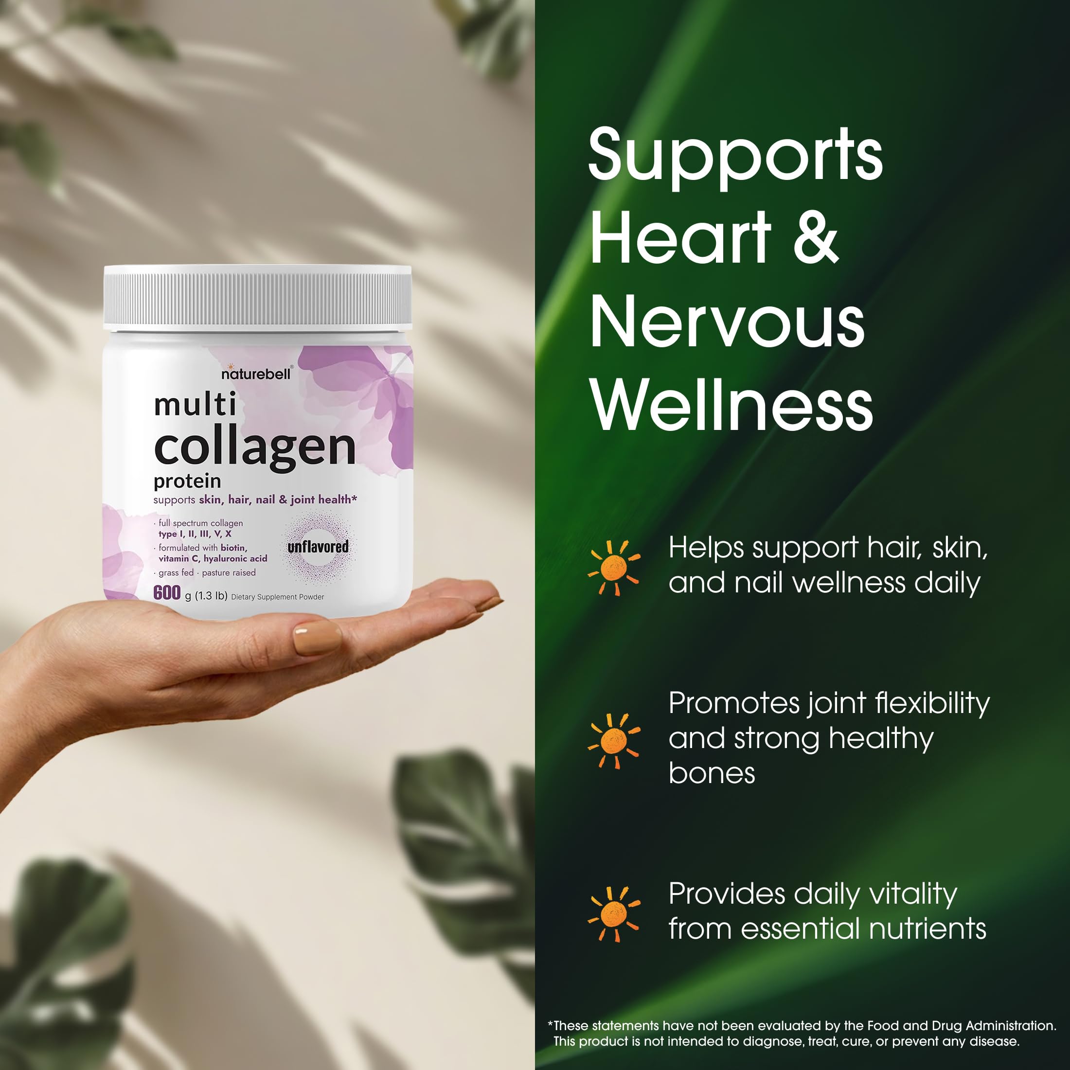 NatureBell hydrolyzed collagen peptides dissolving in water for quick absorption