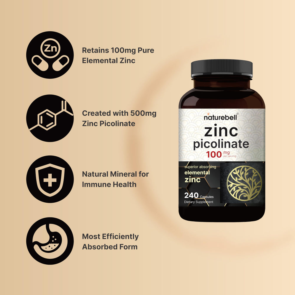 NatureBell immune-support zinc picolinate bottle shown for balanced nutrient intake