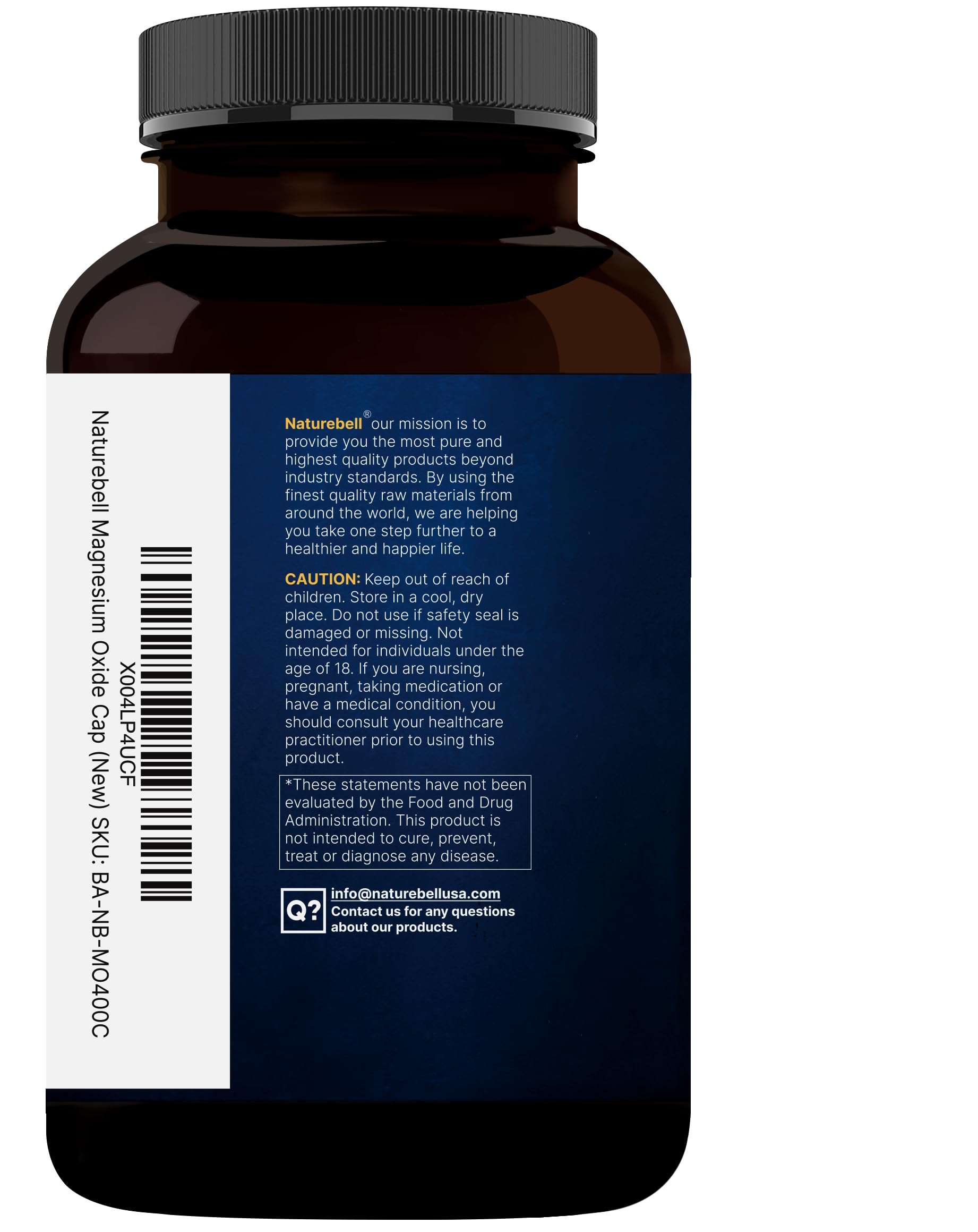 Label notes elemental magnesium content and concentration in NatureBell supplement.