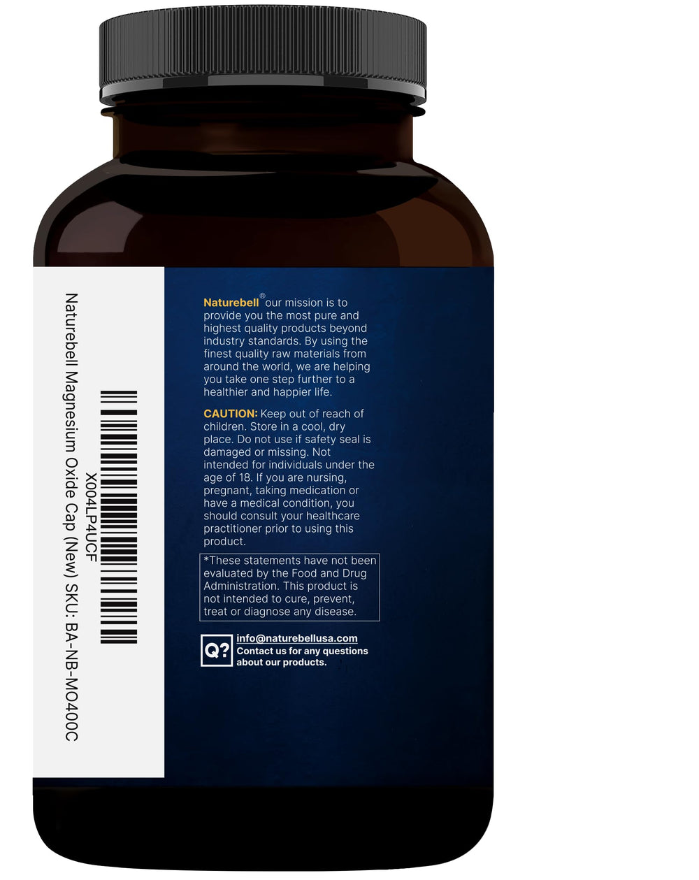 Label notes elemental magnesium content and concentration in NatureBell supplement.