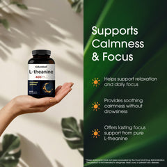 NatureBell L-Theanine label closeup emphasizes purity and third-party tested quality.
