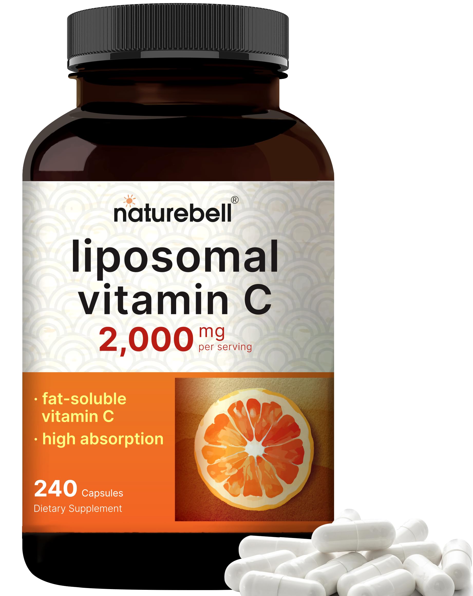 NatureBell liposomal vitamin C bottle with high-dose capsules for daily antioxidant support.