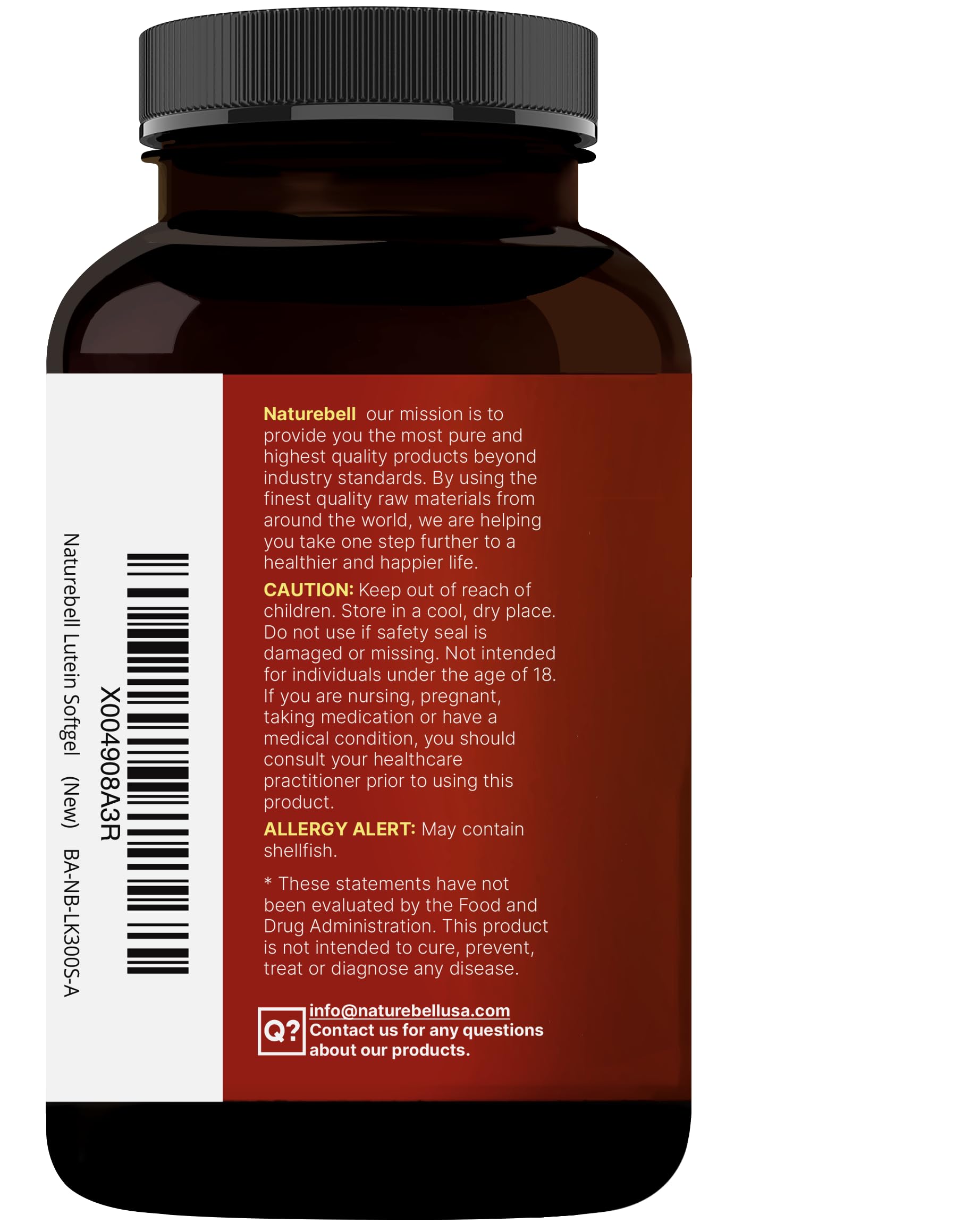 NatureBell Lutein marigold extract source emphasizes plant-based origins.