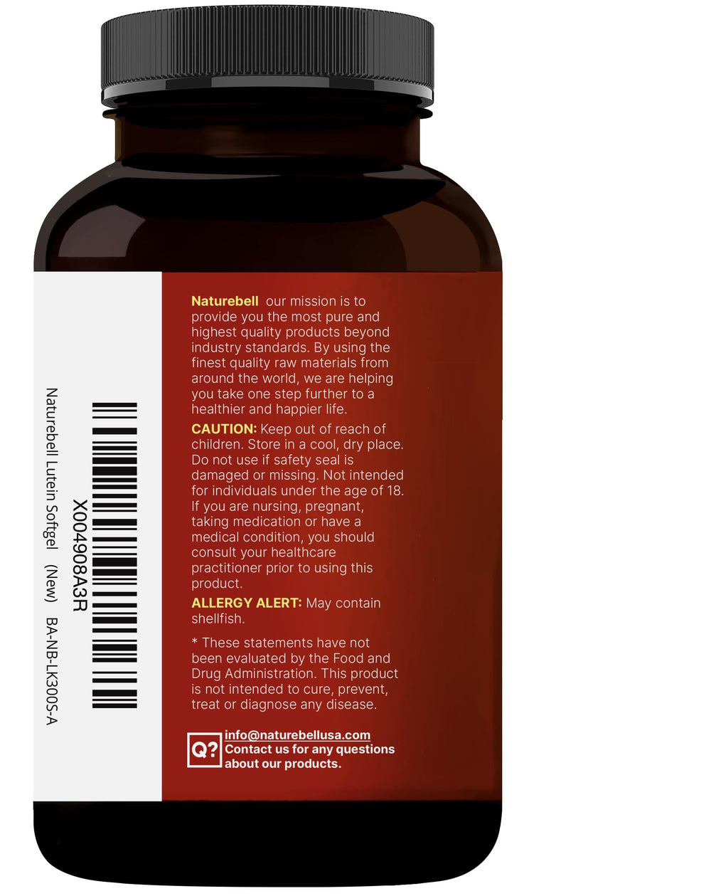NatureBell Lutein marigold extract source emphasizes plant-based origins.