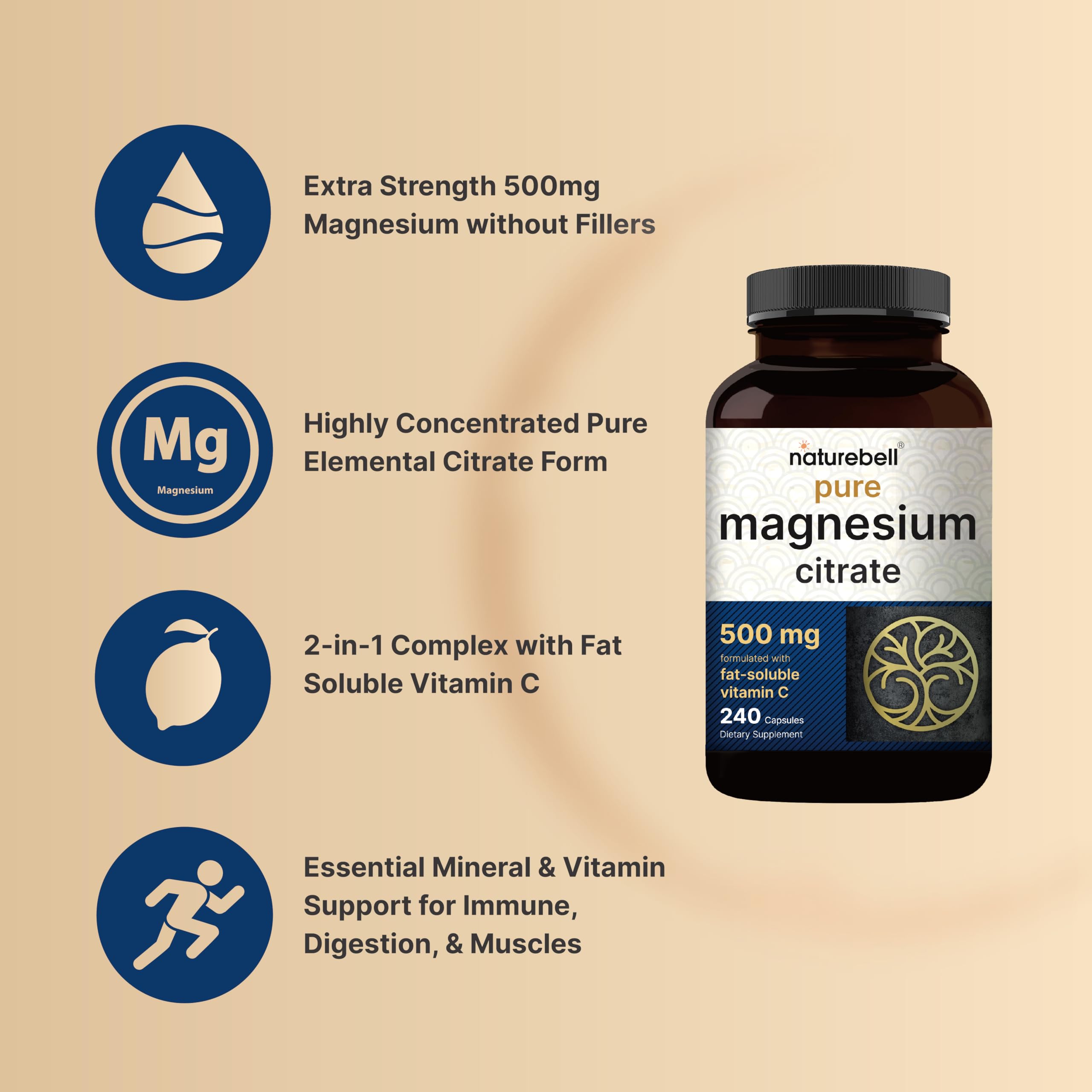 NatureBell Magnesium Citrate label closeup highlights non-GMO and gluten-free features.