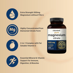 NatureBell Magnesium Citrate label closeup highlights non-GMO and gluten-free features.