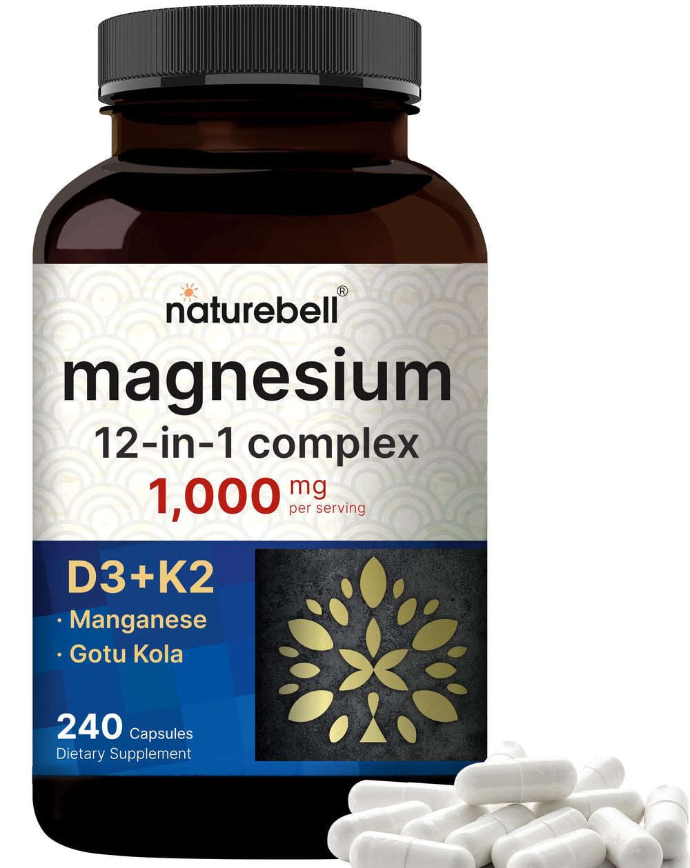 NatureBell magnesium complex 1000mg bottle with full-spectrum magnesium for daily wellness.