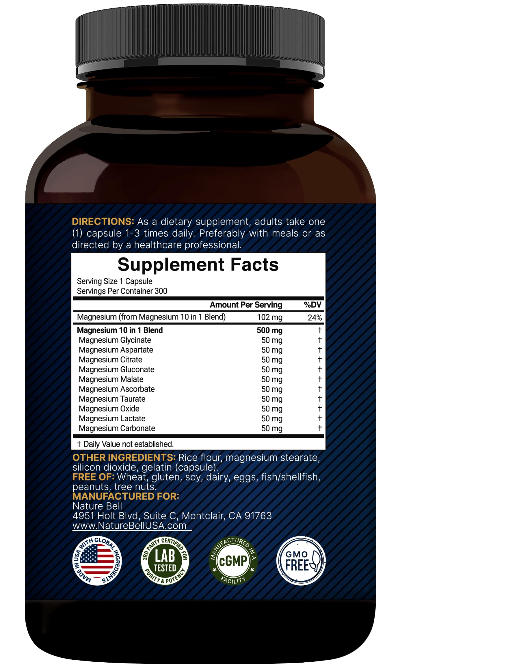 NatureBell Magnesium Complex nutrition facts panel; clear overview for informed daily use.