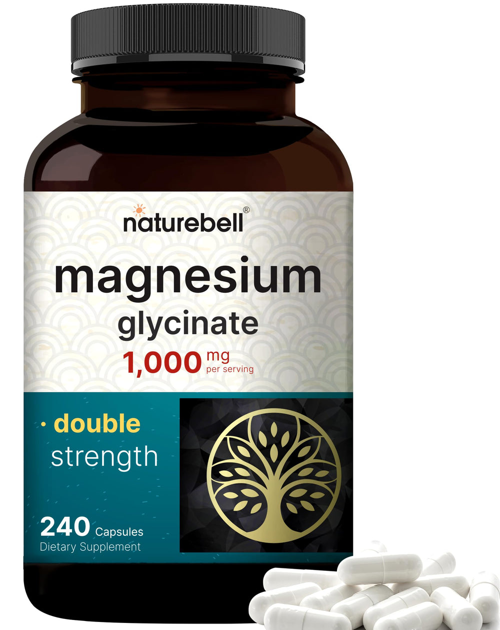 NatureBell Magnesium Glycinate bottle front showing 1,000 mg per serving for potential sleep support.