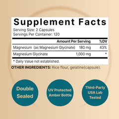 NatureBell Magnesium Glycinate bottle back label highlights ingredients and gluten-free, non-GMO formula.