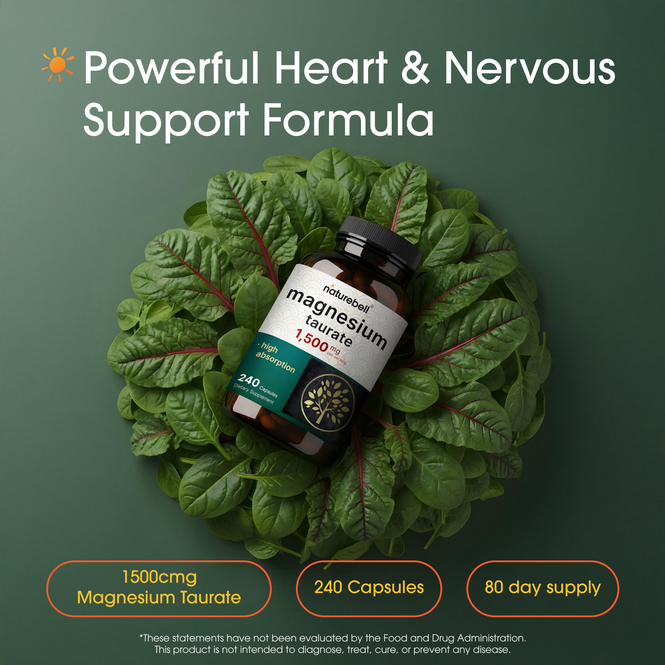 NatureBell Magnesium Taurate bottle label with high absorption information