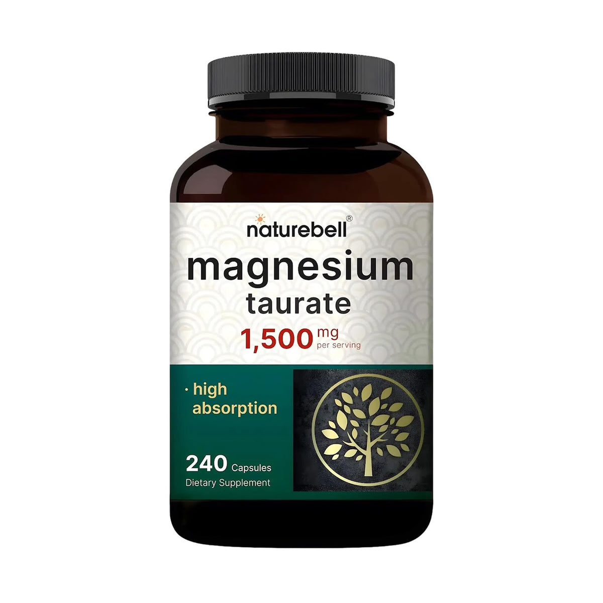 NatureBell Magnesium Taurate capsules front view for easy daily use and heart support