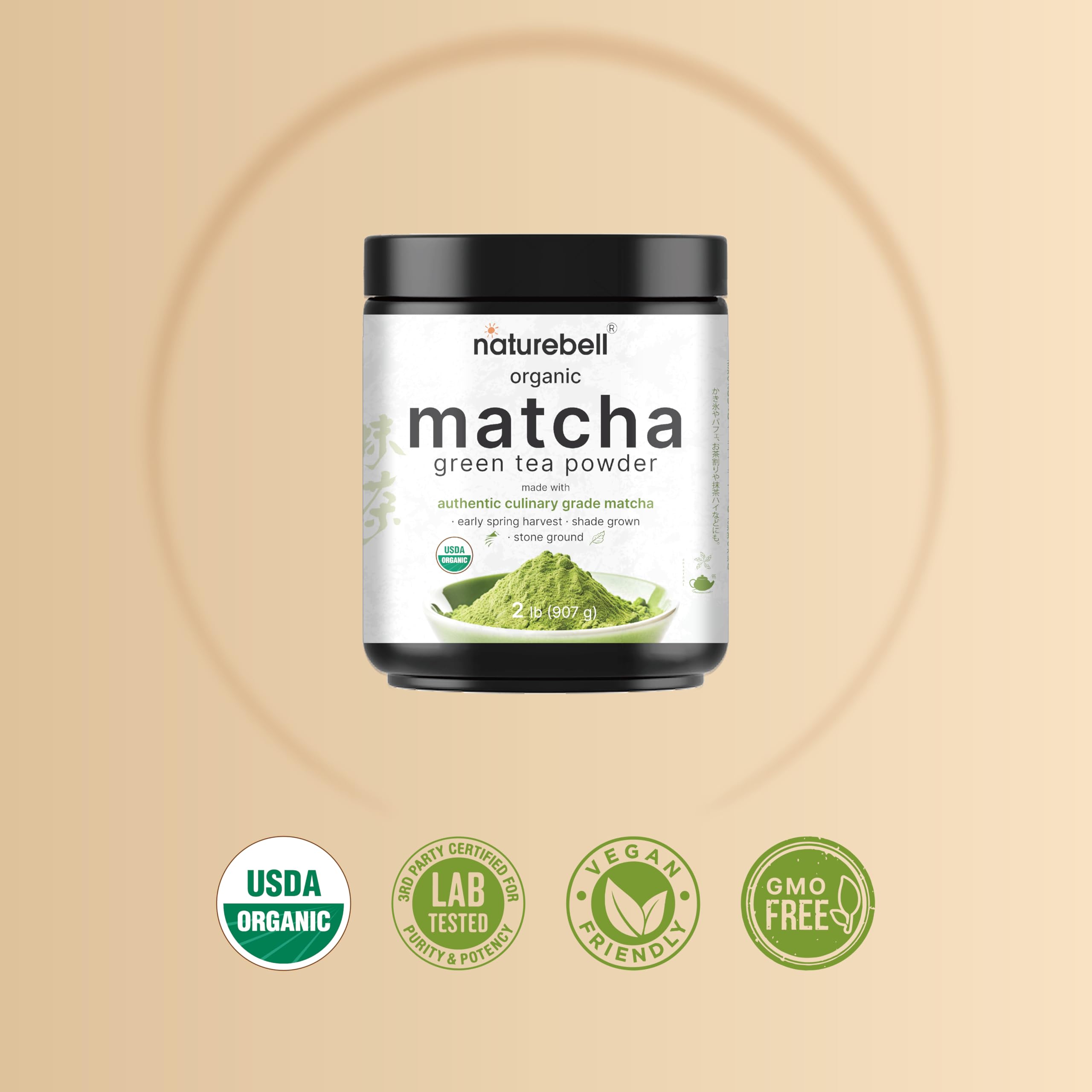 NatureBell matcha latte cup with vibrant color and aroma