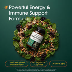 Close-up of NatureBell Methylated B Complex capsules highlighting high bioavailability.