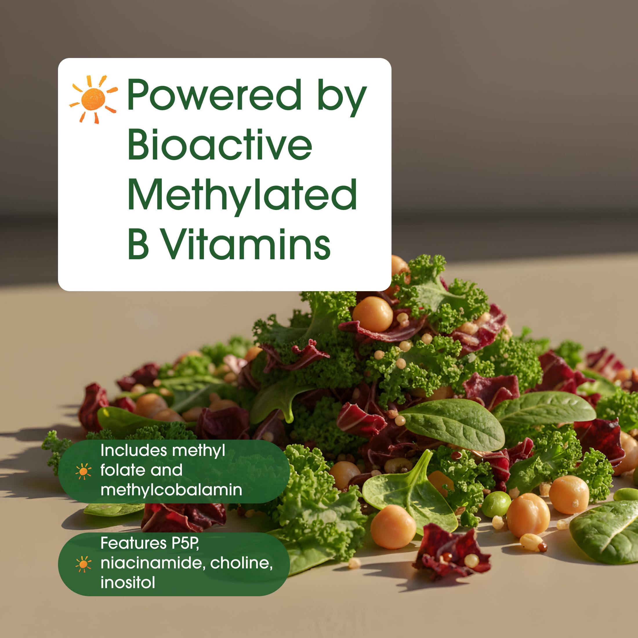 NatureBell Methylated B Complex capsules arranged for a morning routine.