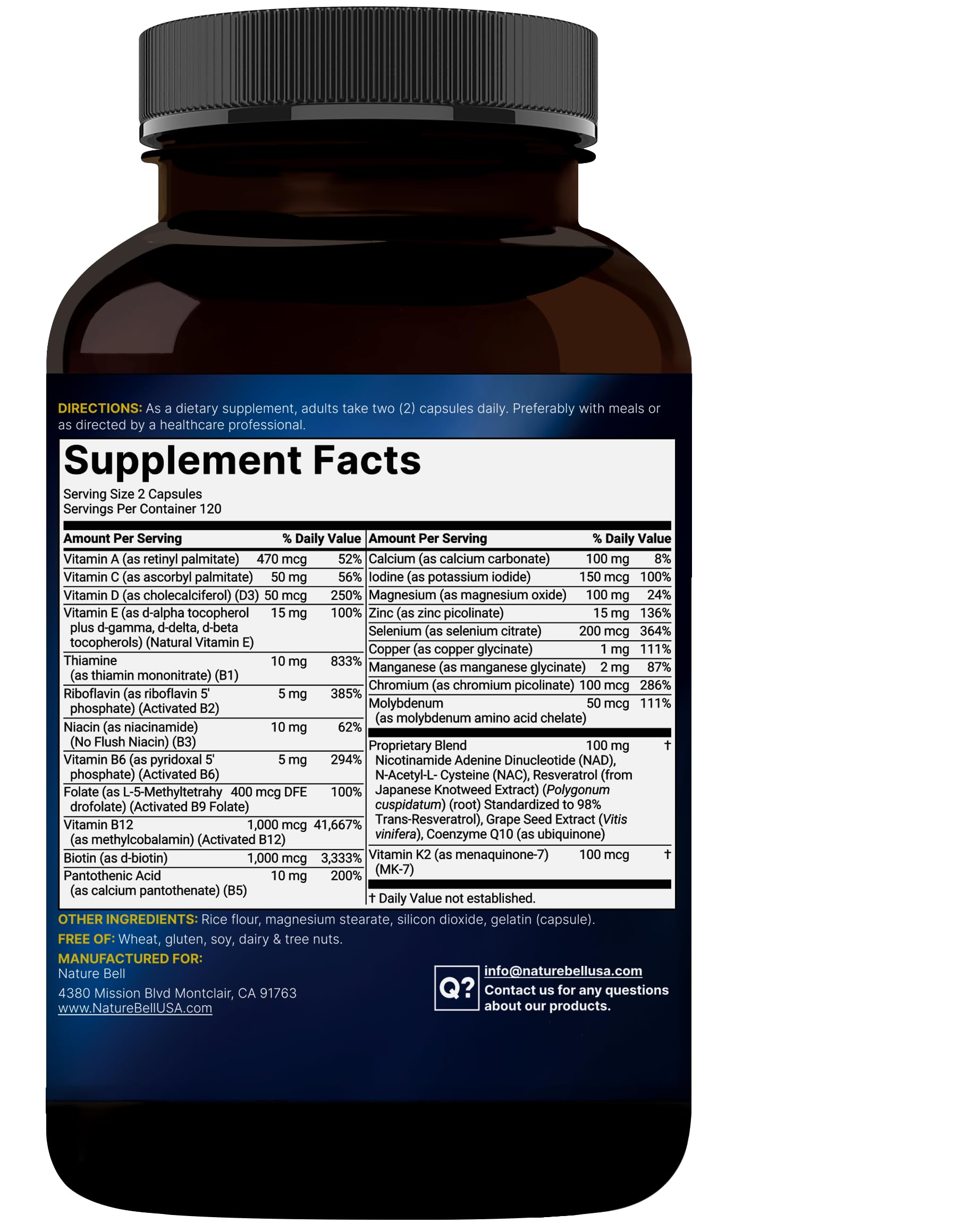 NatureBell Methylated Multivitamin packaging emphasizes non-GMO and allergen-free