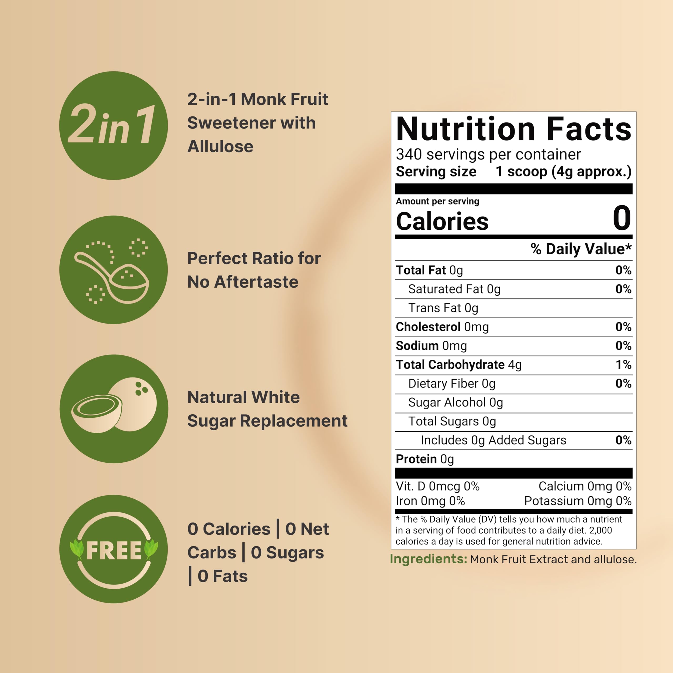 NatureBell sweetener with 1:1 sugar substitution, easy to measure.