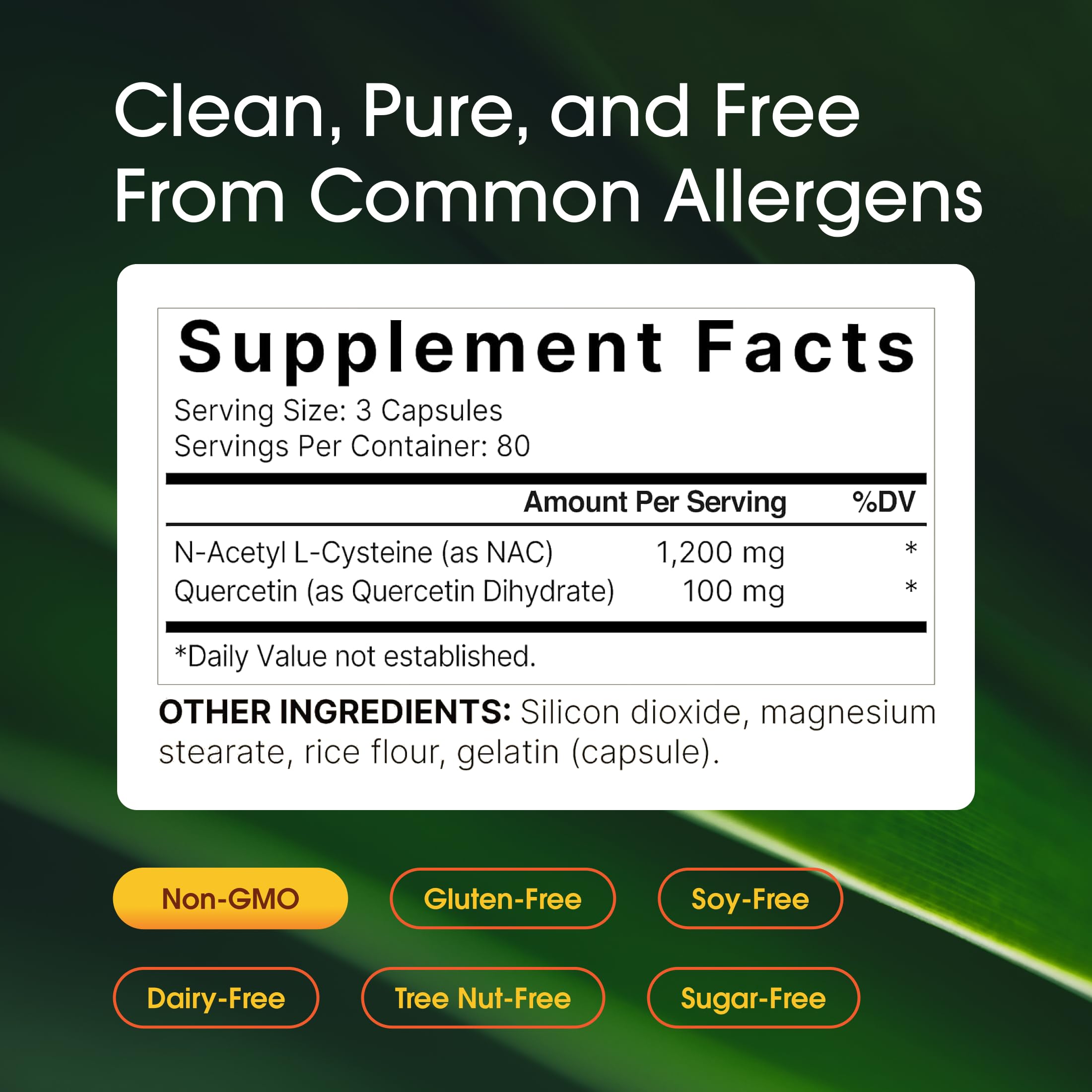 NatureBell NAC quercetin capsules closeup, vegetarian capsules.