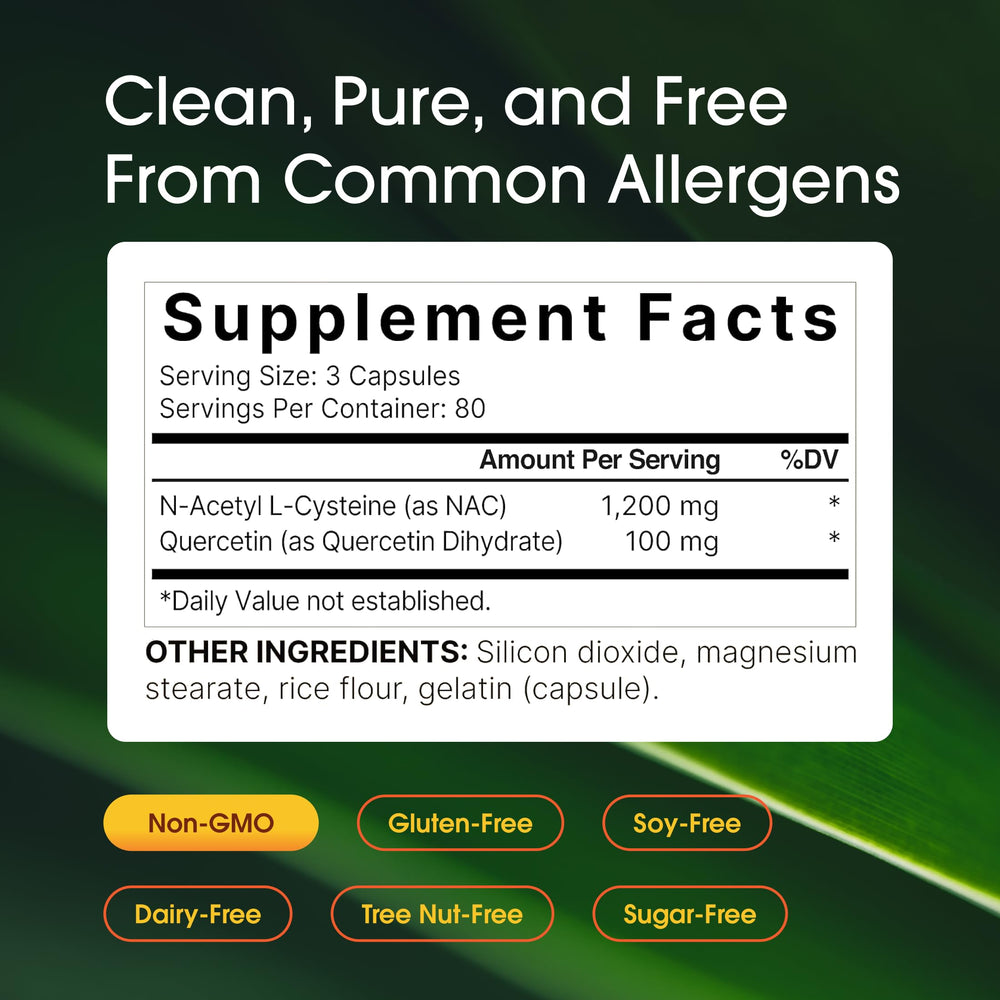 NatureBell NAC quercetin capsules closeup, vegetarian capsules.
