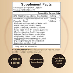 NatureBell NAD+ Complex label close-up shows the 11-in-1 blend.