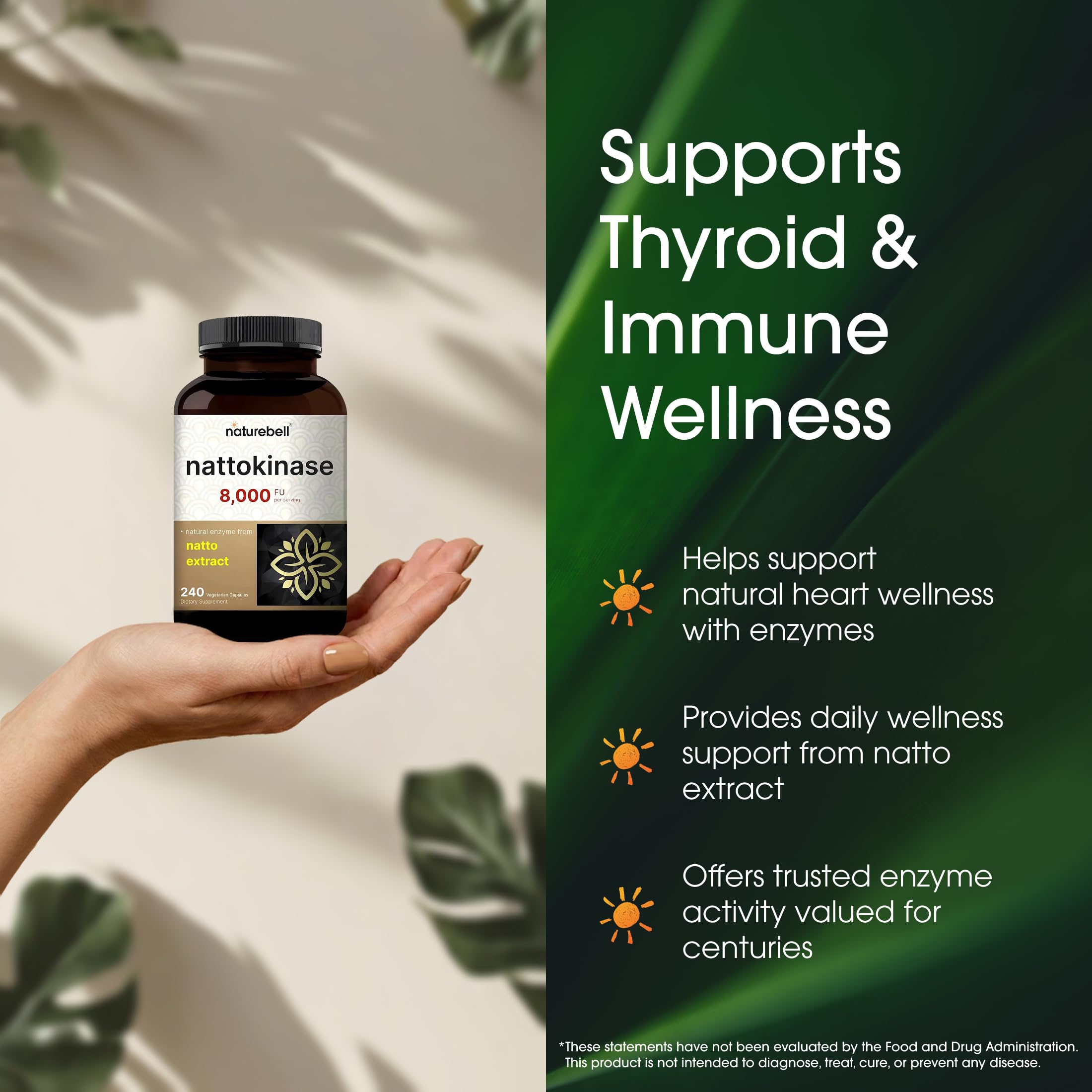 NatureBell Nattokinase traditional plant-based source highlighted by natto imagery