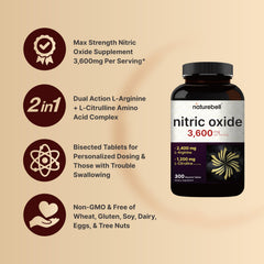 NatureBell Nitric Oxide bisected tablets close-up showing flexible dosing.