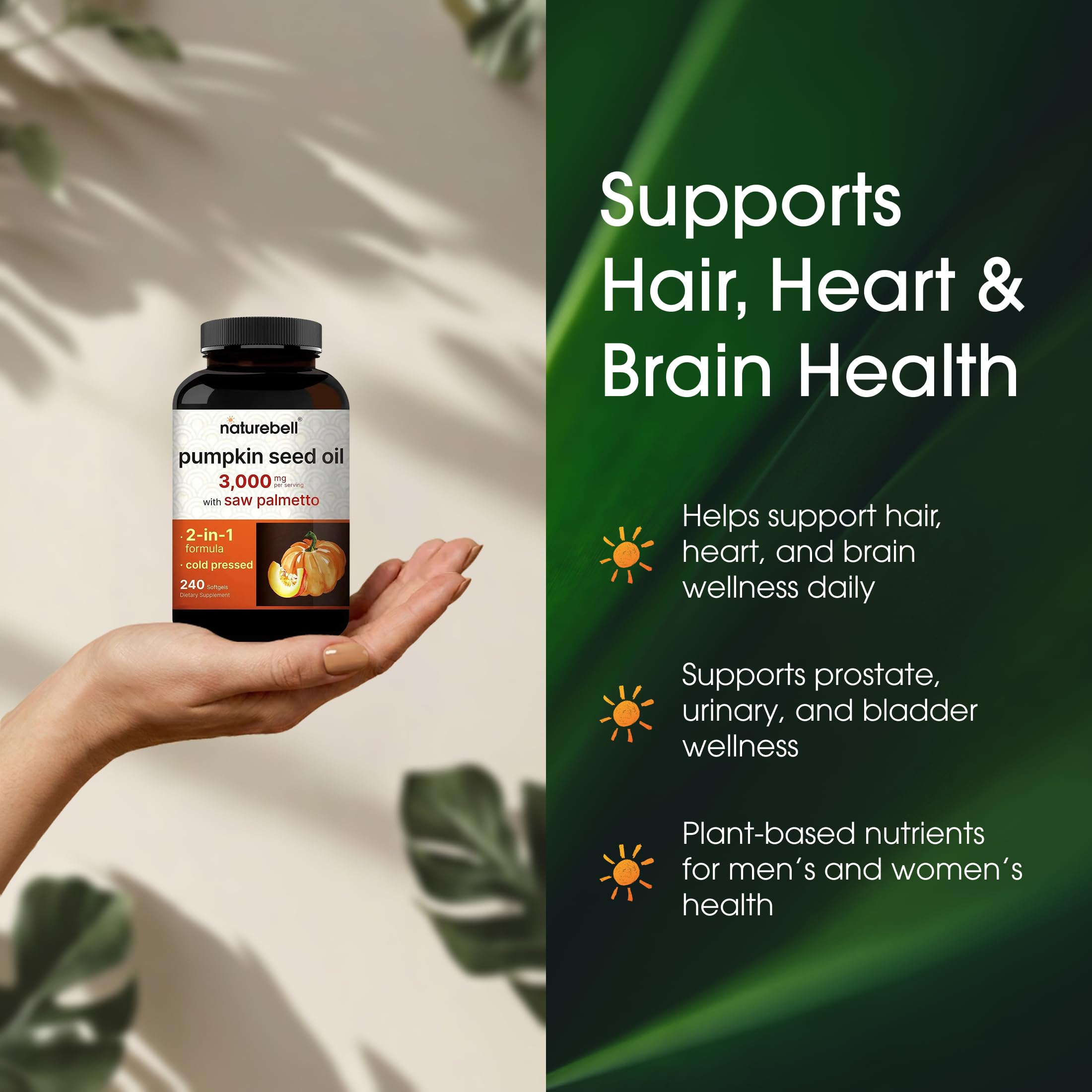 NatureBell omega-6-omega-9 rich formula emphasizes essential fatty acids.