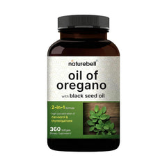 NatureBell oregano and blackseed softgels bottle for daily immune support.