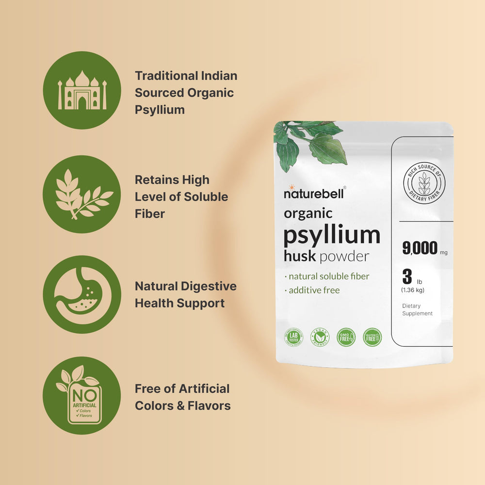 NatureBell organic Plantago ovata psyllium fiber for plant-based diets.