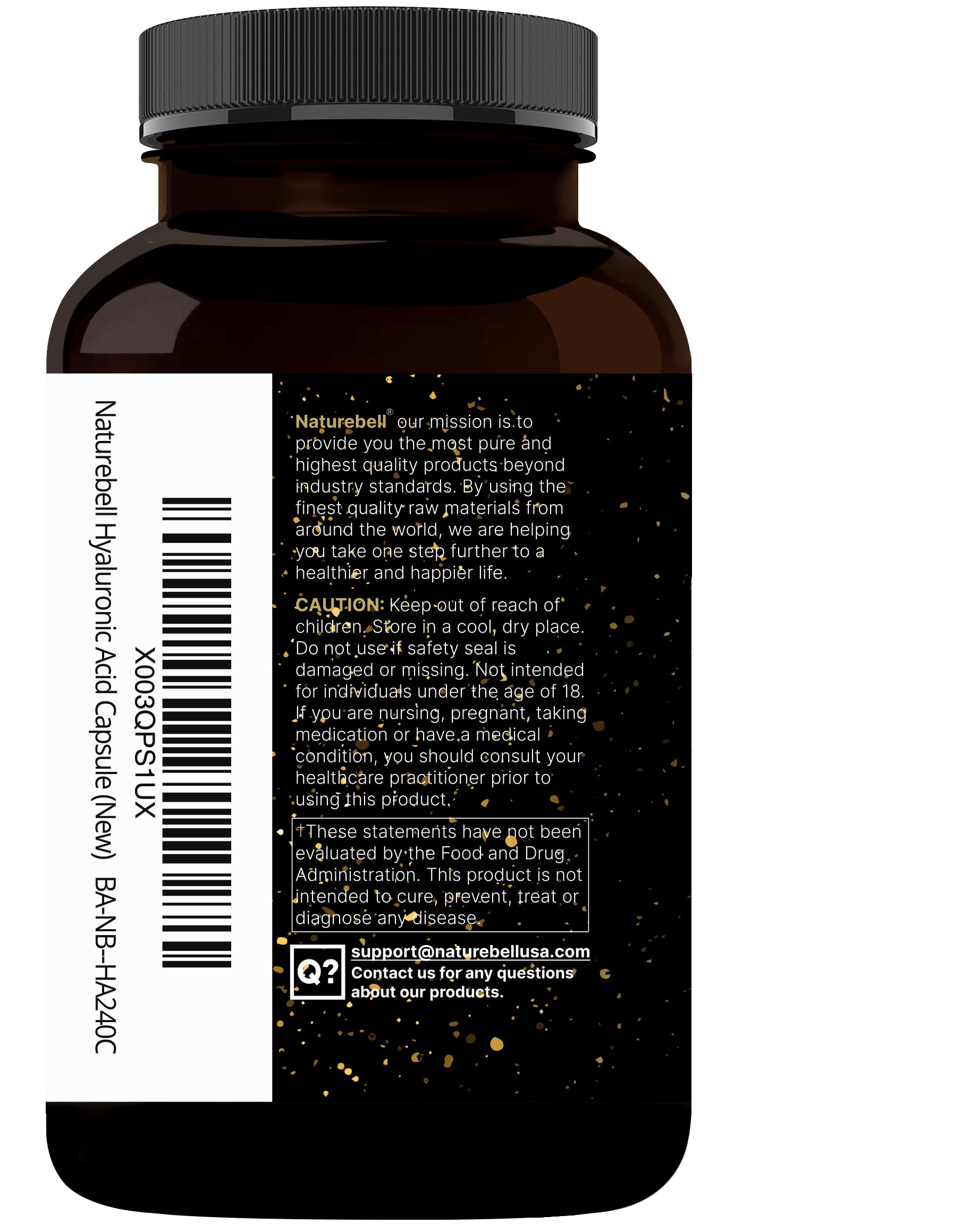 NatureBell packaging insert and bottle layout with usage guidance and benefits.
