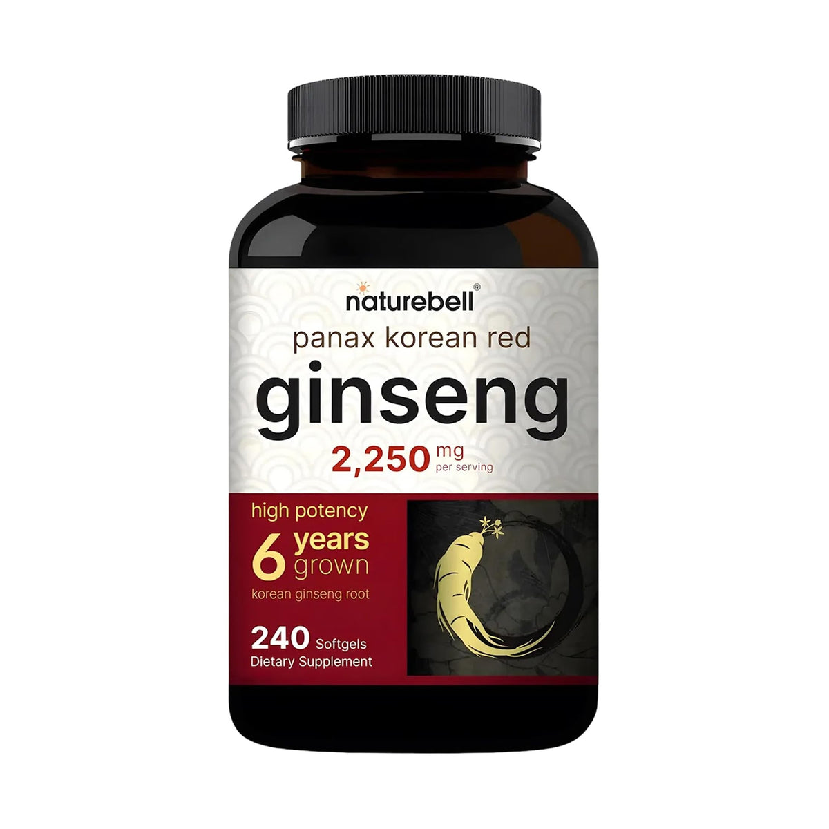NatureBell Panax Red Ginseng softgels bottle for daily vitality and easy supplementation