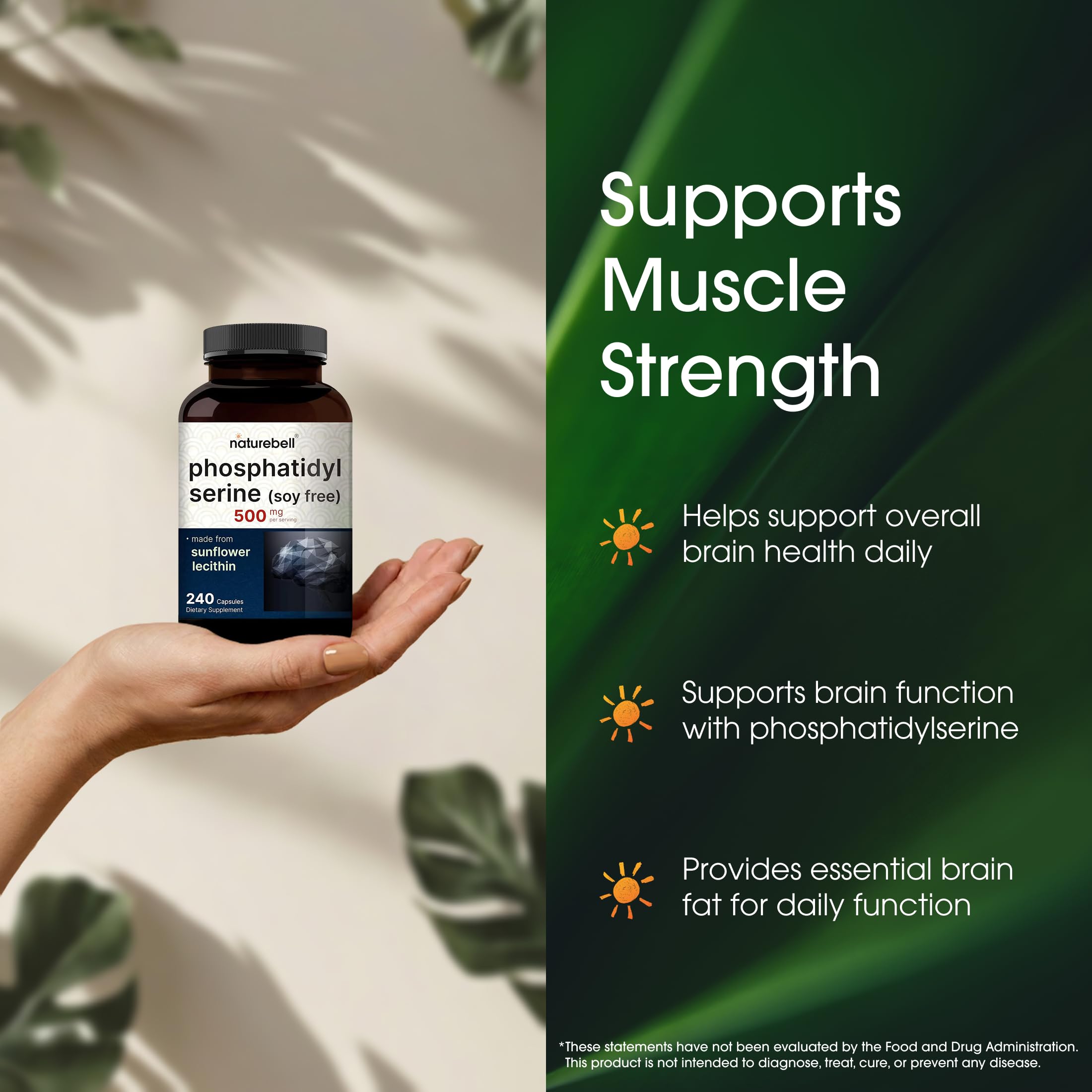 NatureBell phosphatidylserine bottle with sunflower lecithin ingredients