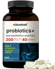 NatureBell Probiotic bottle label highlights 200B CFU potency for daily gut support