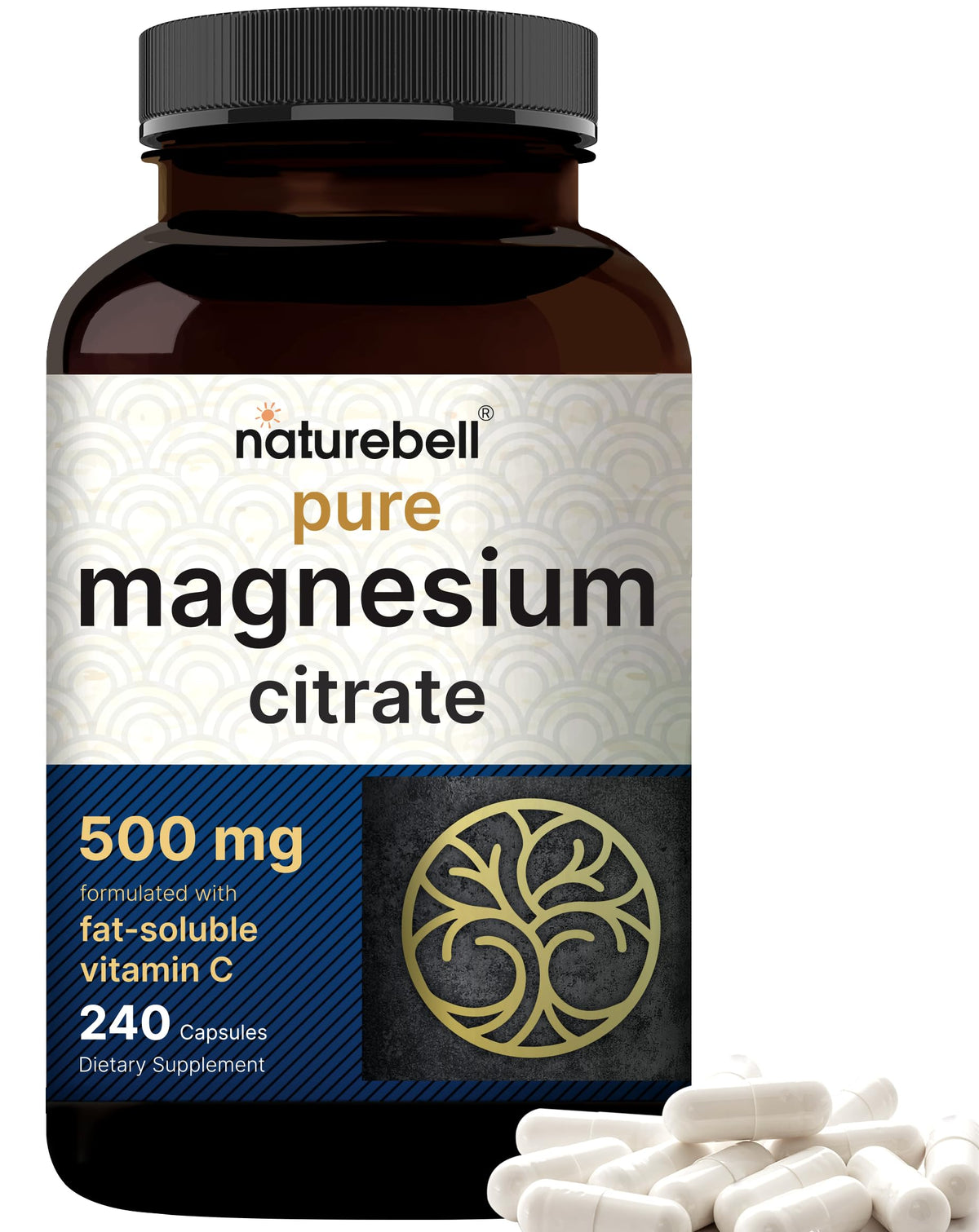 NatureBell Pure Magnesium Citrate bottle shown, highlighting high-potency capsules for daily wellness support.