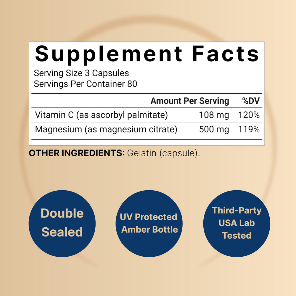 NatureBell magnesium capsules pouring from bottle illustrate easy on-the-stomach intake.