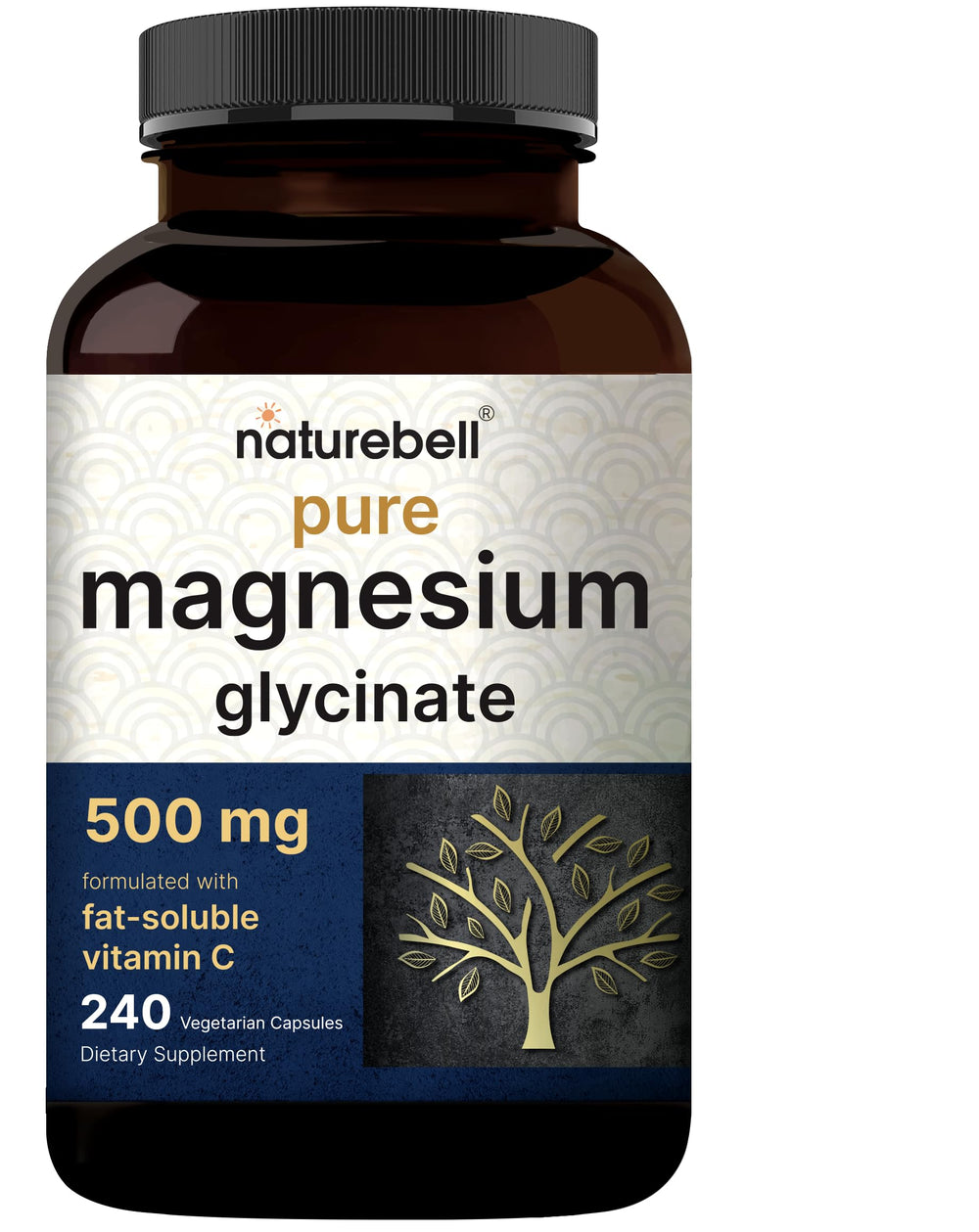 NatureBell Pure Magnesium Glycinate 500mg bottle for high-absorption daily use