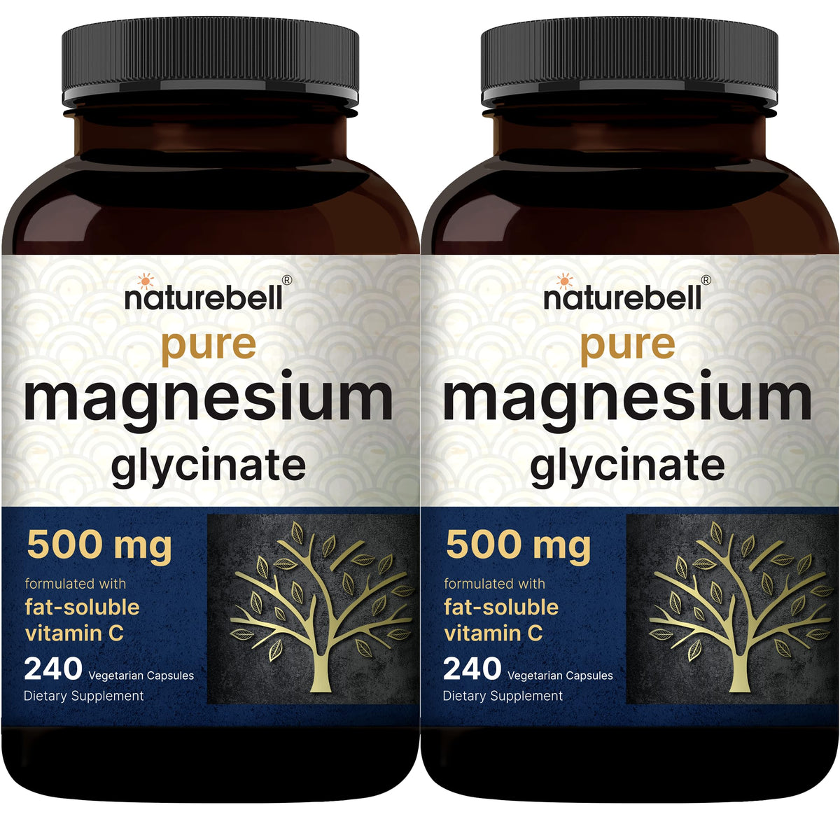 NatureBell magnesium glycinate bottle with clear label supports easy daily supplementation.