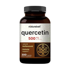 NatureBell Quercetin 500mg bottle closeup highlighting premium capsules for daily immune support.