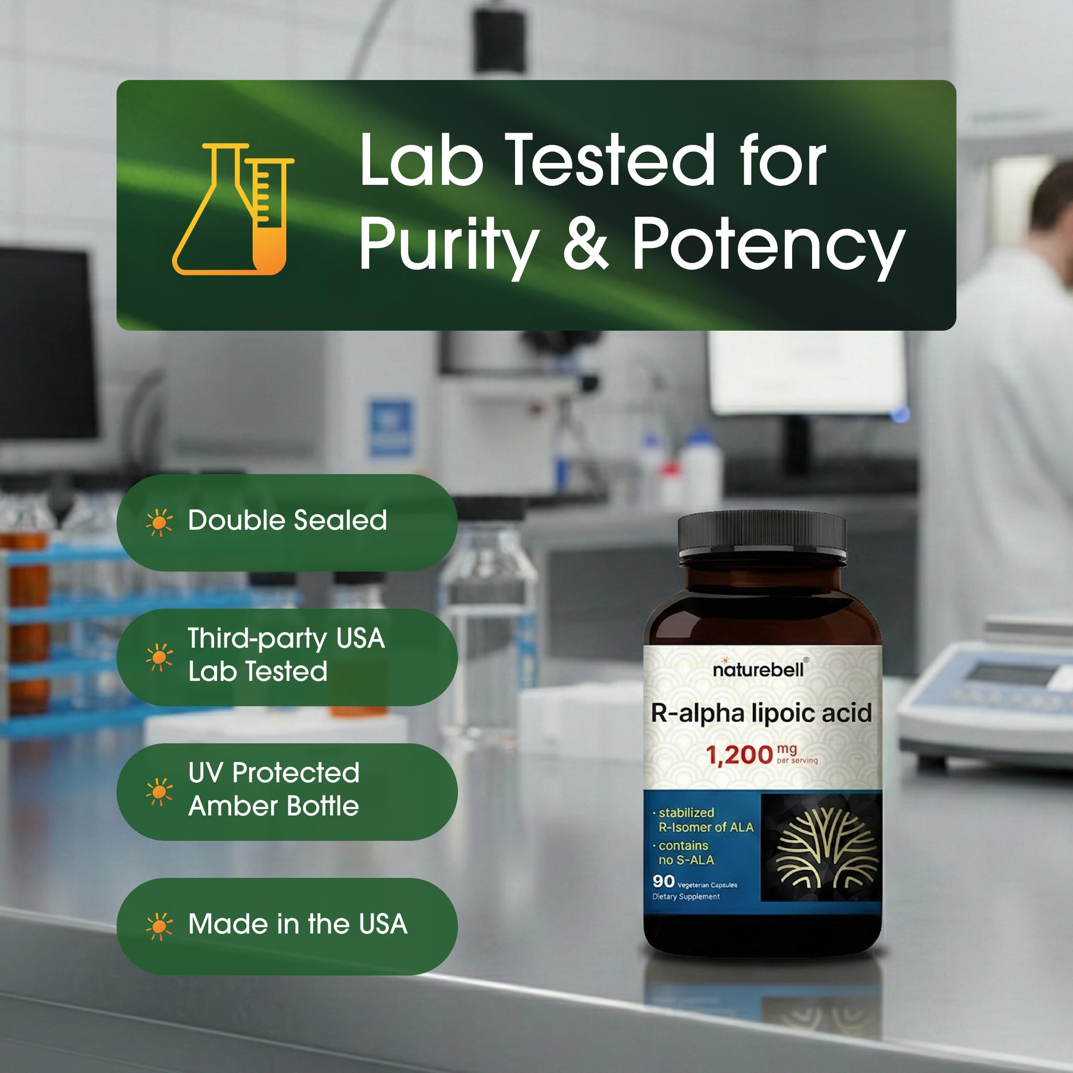 NatureBell R-Alpha Lipoic Acid ingredients panel shows high-quality components.