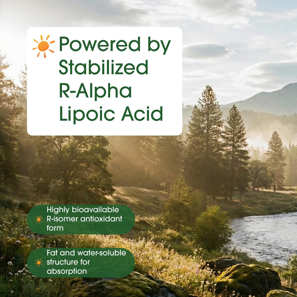 NatureBell R-Alpha Lipoic Acid non-GMO and gluten-free icons.