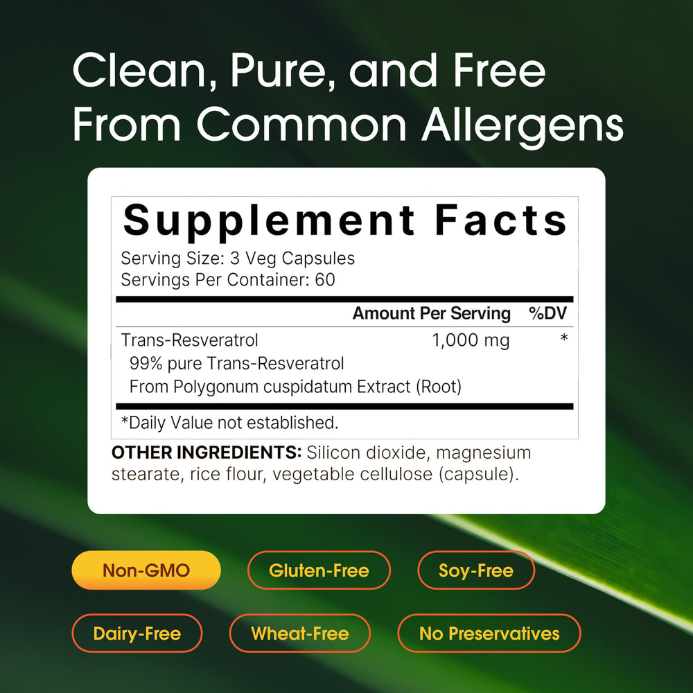 NatureBell Resveratrol bottle label emphasizes purity and potency