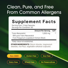 NatureBell Resveratrol bottle label emphasizes purity and potency